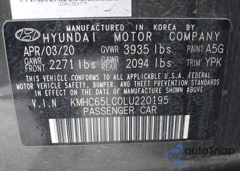 2020 Hyundai Ioniq Hybrid Blue из США, поврежденный, VIN KMHC65LC0LU220195